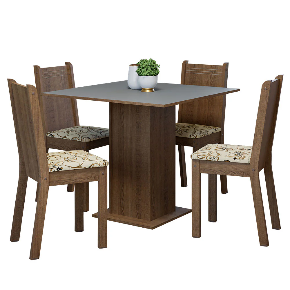 Conjunto Sala de Jantar Mesa Tampo de Madeira 4 Cadeiras Rustic/Cinza/Lírio Bege Samara Madesa - Image 2