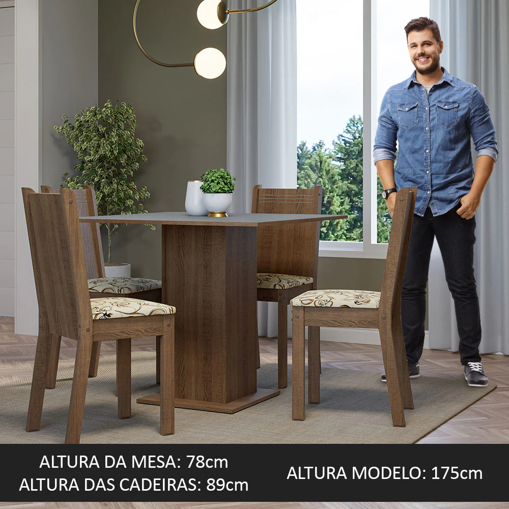 Conjunto Sala de Jantar Mesa Tampo de Madeira 4 Cadeiras Rustic/Cinza/Lírio Bege Samara Madesa - Image 5