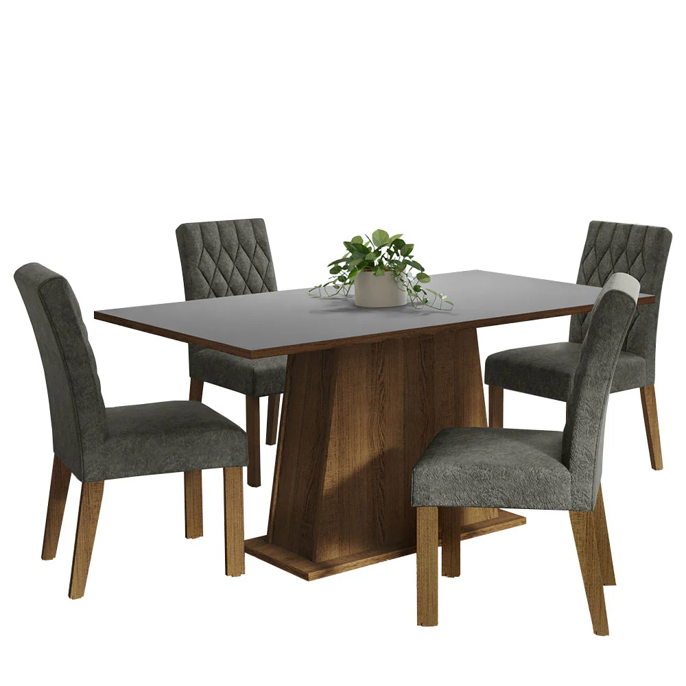 Conjunto Sala de Jantar Mesa Tampo de Madeira 4 Cadeiras Rustic/Cinza/Silver Ashley Madesa - Image 2
