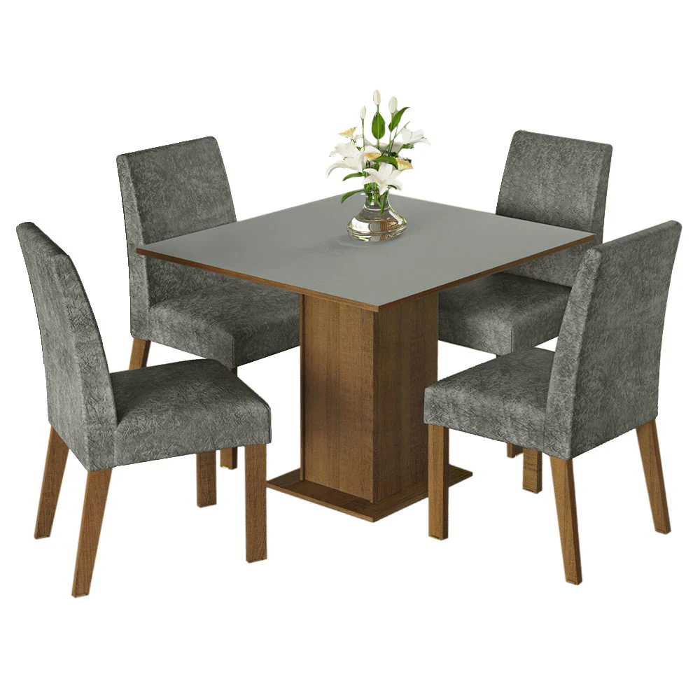 Conjunto Sala de Jantar Mesa Tampo de Madeira 4 Cadeiras Rustic/Cinza/Silver Karina Madesa - Image 2