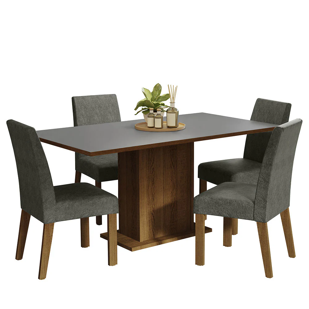 Conjunto Sala de Jantar Mesa Tampo de Madeira 4 Cadeiras Rustic/Cinza/Silver Keila Madesa - Image 2