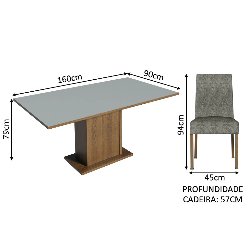 Conjunto Sala de Jantar Mesa Tampo de Madeira 4 Cadeiras Rustic/Cinza/Silver Keila Madesa - Image 3