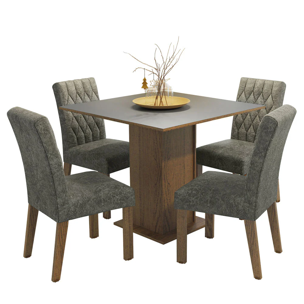 Conjunto Sala de Jantar Mesa Tampo de Madeira 4 Cadeiras Rustic/Cinza/Silver Livia Madesa - Image 2