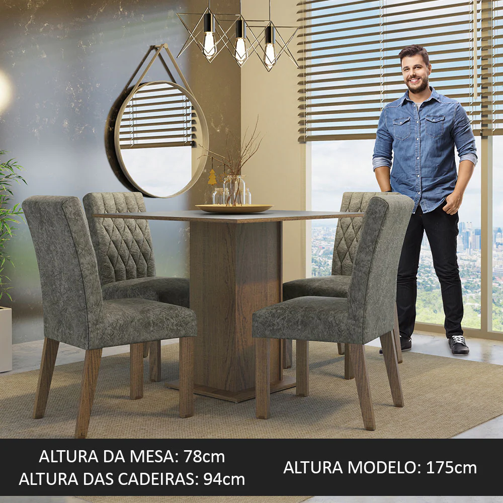 Conjunto Sala de Jantar Mesa Tampo de Madeira 4 Cadeiras Rustic/Cinza/Silver Livia Madesa - Image 3