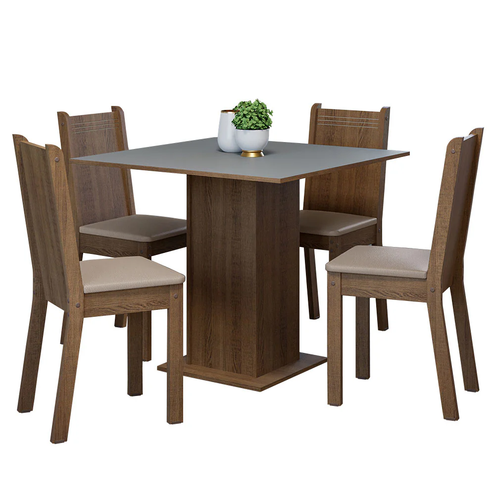 Conjunto Sala de Jantar Mesa Tampo de Madeira 4 Cadeiras Rustic/Cinza/Sintético Bege Samara Madesa - Image 2