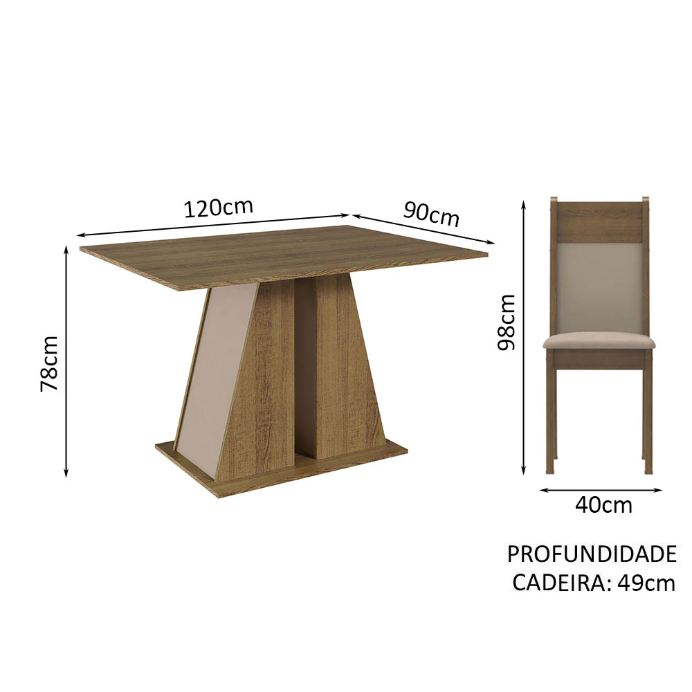 Conjunto Sala de Jantar Mesa Tampo de Madeira 4 Cadeiras Rustic/Crema/Bege Angel Madesa - Image 3