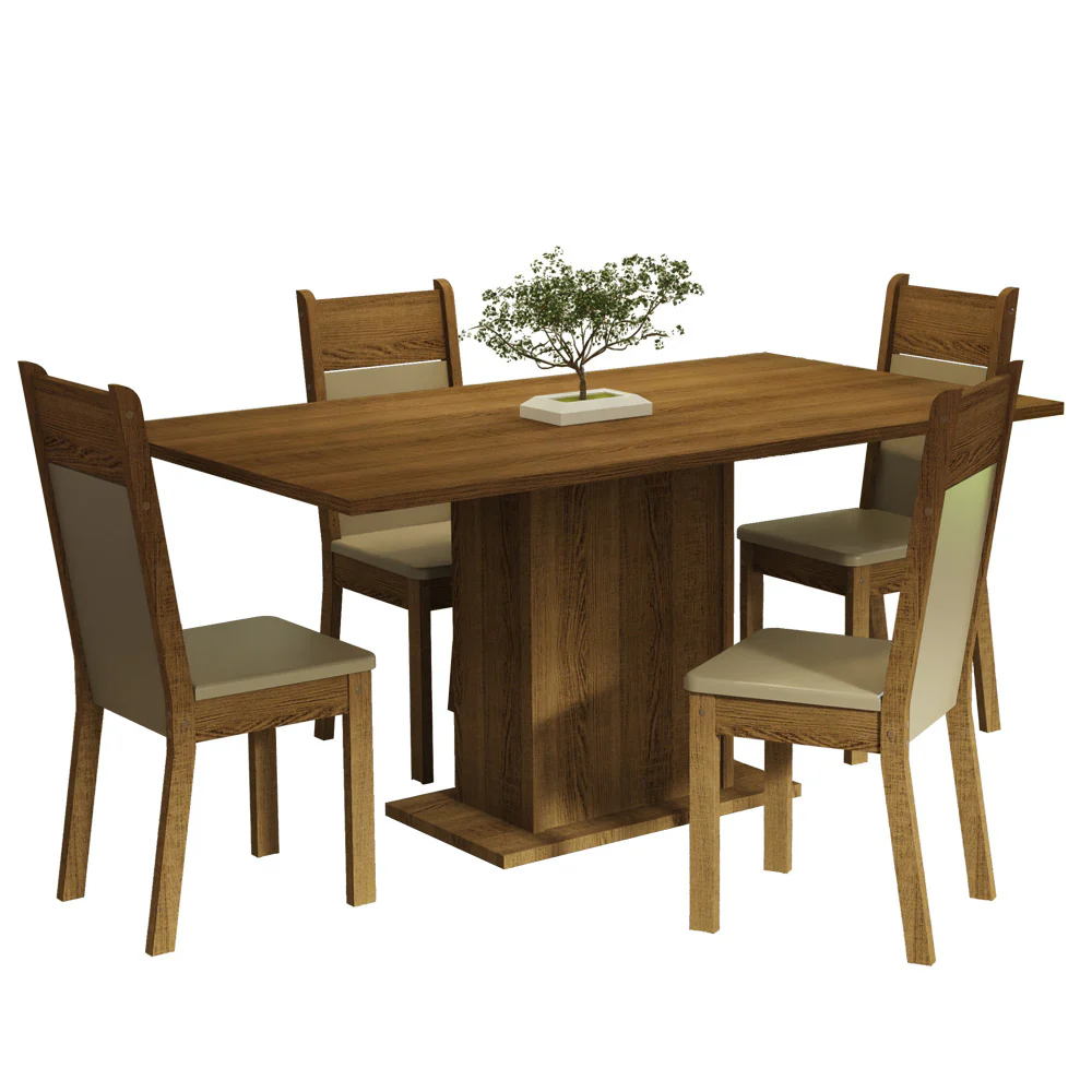 Conjunto Sala de Jantar Mesa Tampo de Madeira 4 Cadeiras Rustic/Crema/Bege Elisa Madesa - Image 2