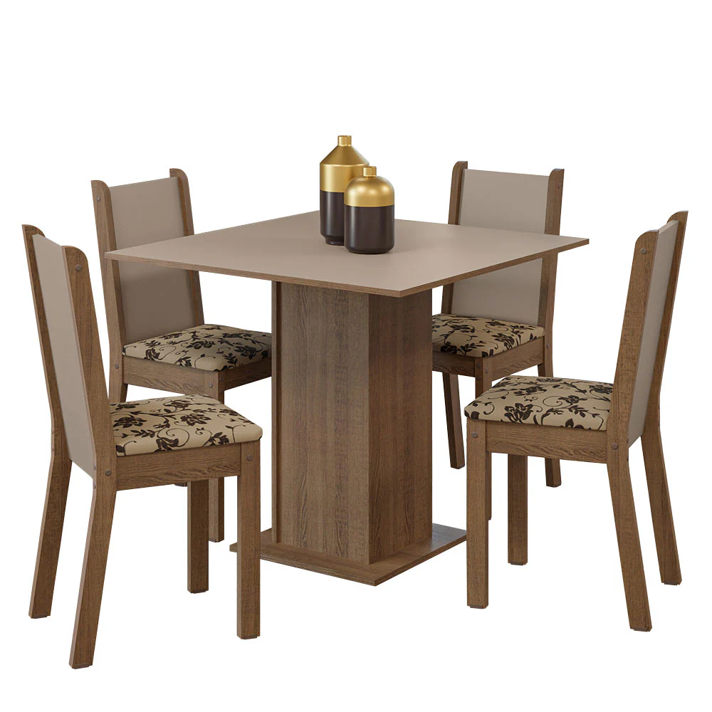 Conjunto Sala de Jantar Mesa Tampo de Madeira 4 Cadeiras Rustic/Crema/Bege Marrom Alana Madesa - Image 2