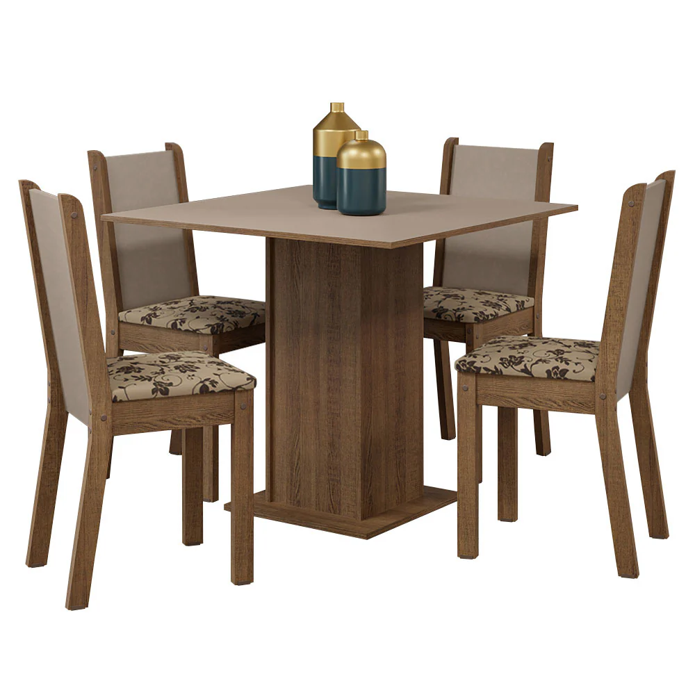 Conjunto Sala de Jantar Mesa Tampo de Madeira 4 Cadeiras Rustic/Crema/Bege Marrom Briana Madesa - Image 2