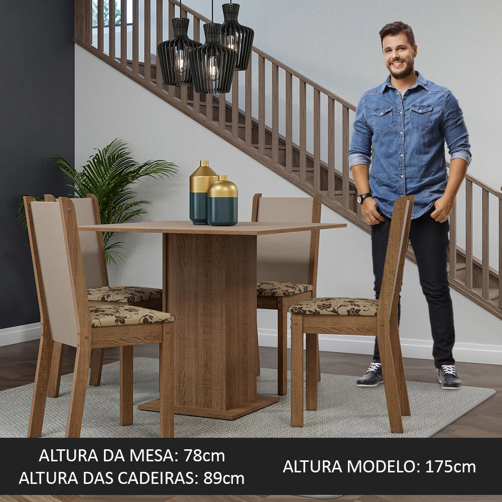 Conjunto Sala de Jantar Mesa Tampo de Madeira 4 Cadeiras Rustic/Crema/Bege Marrom Briana Madesa - Image 5