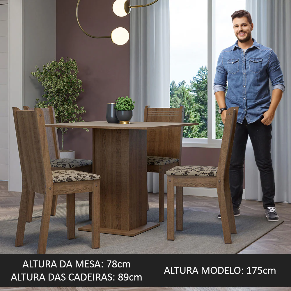 Conjunto Sala de Jantar Mesa Tampo de Madeira 4 Cadeiras Rustic/Crema/Bege Marrom Samara Madesa - Image 5