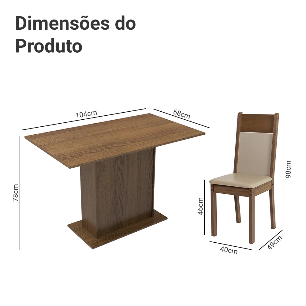 Conjunto Sala de Jantar Mesa Tampo de Madeira 4 Cadeiras Rustic/Crema/Bege Sheila Madesa - Image 3