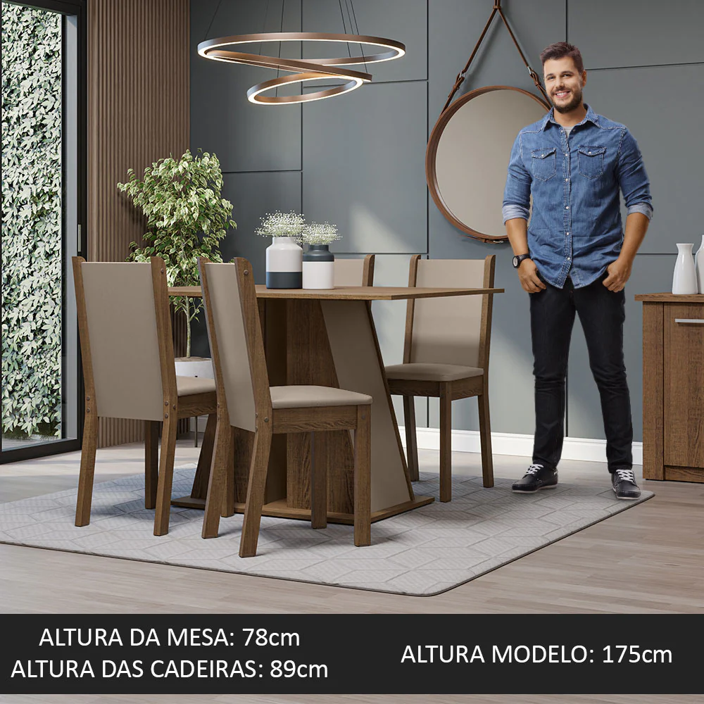 Conjunto Sala de Jantar Mesa Tampo de Madeira 4 Cadeiras Rustic/Crema/Bege Sophie Madesa - Image 5