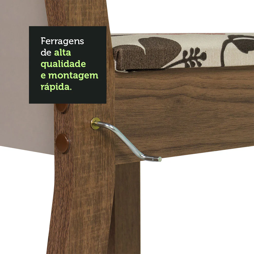 Conjunto Sala de Jantar Mesa Tampo de Madeira 4 Cadeiras Rustic/Crema/Hibiscos Alana Madesa - Image 7