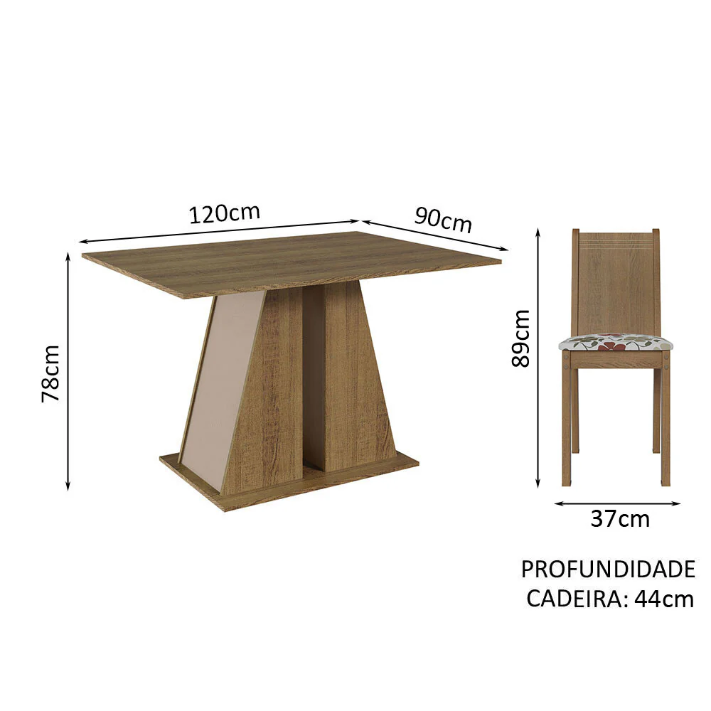 Conjunto Sala de Jantar Mesa Tampo de Madeira 4 Cadeiras Rustic/Crema/Hibiscos Marilyn Madesa - Image 3
