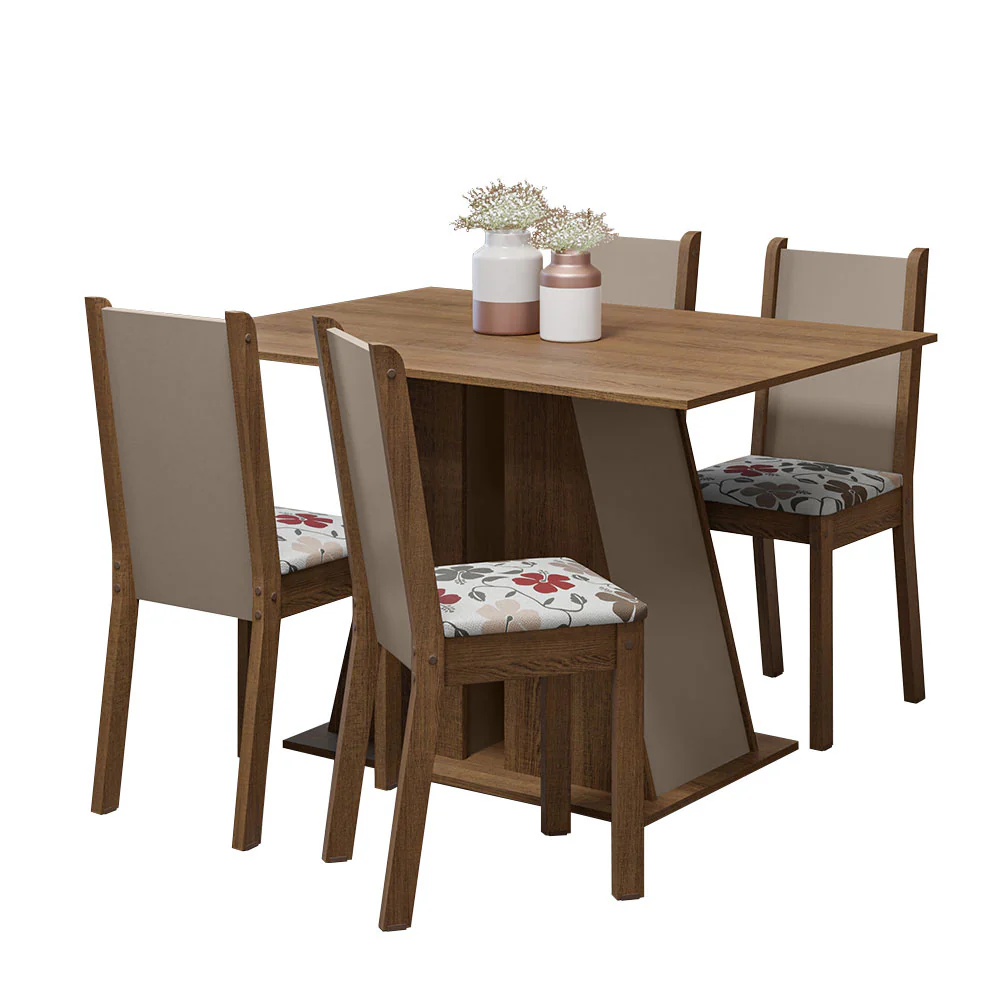 Conjunto Sala de Jantar Mesa Tampo de Madeira 4 Cadeiras Rustic/Crema/Hibiscos Sophie Madesa - Image 2