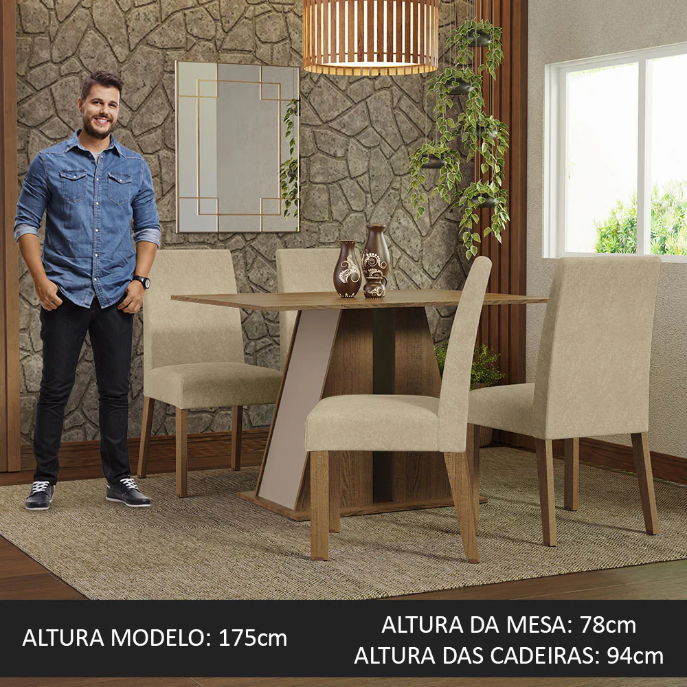 Conjunto Sala de Jantar Mesa Tampo de Madeira 4 Cadeiras Rustic/Crema/Imperial Agnes Madesa - Image 4
