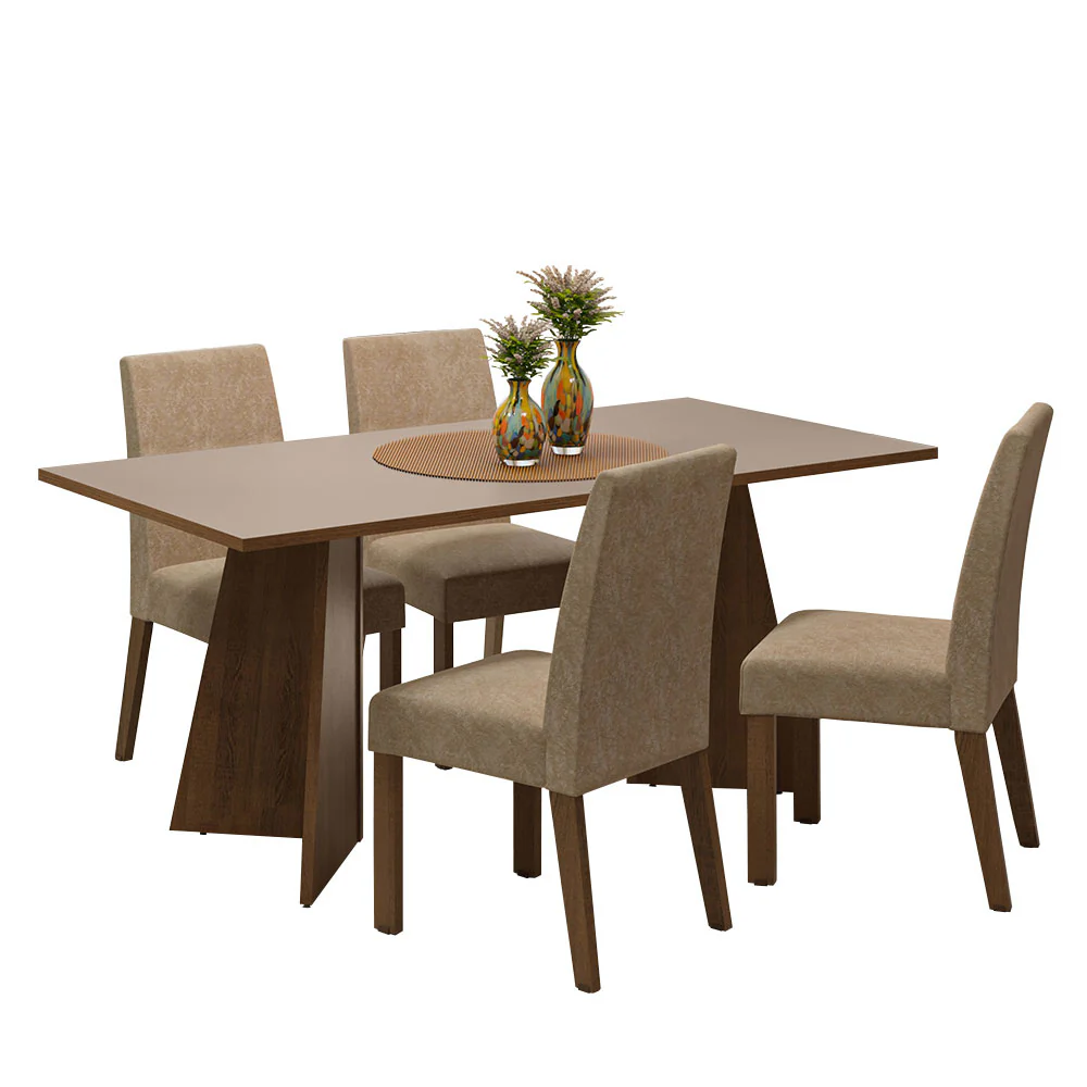 Conjunto Sala de Jantar Mesa Tampo de Madeira 4 Cadeiras Rustic/Crema/Imperial April Madesa - Image 2