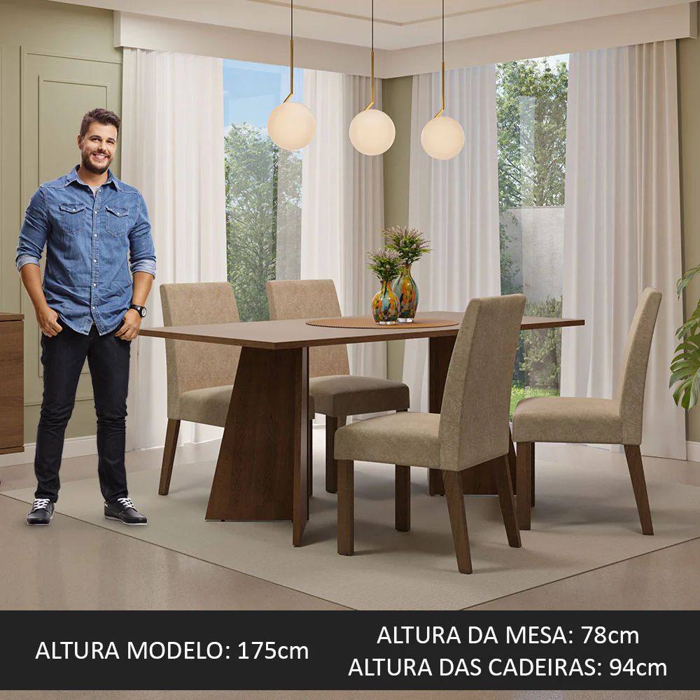 Conjunto Sala de Jantar Mesa Tampo de Madeira 4 Cadeiras Rustic/Crema/Imperial April Madesa - Image 3