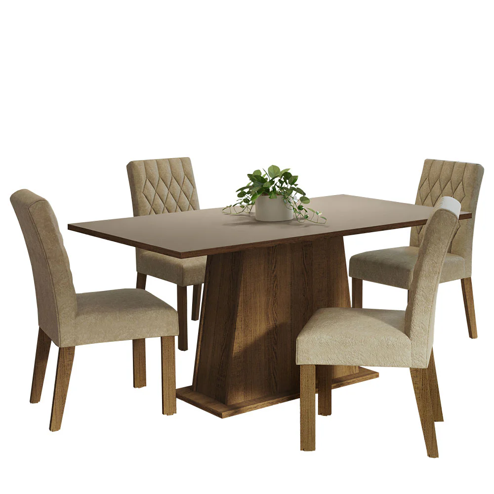 Conjunto Sala de Jantar Mesa Tampo de Madeira 4 Cadeiras Rustic/Crema/Imperial Ashley Madesa - Image 2