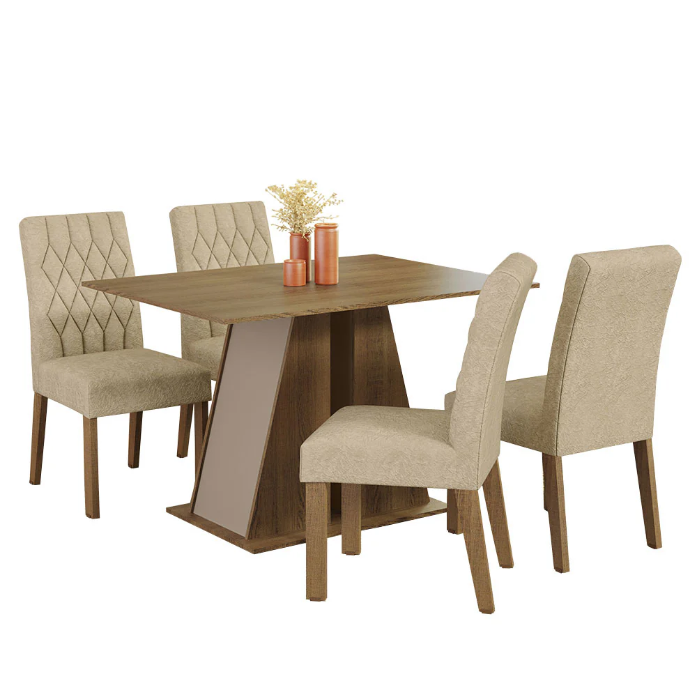 Conjunto Sala de Jantar Mesa Tampo de Madeira 4 Cadeiras Rustic/Crema/Imperial Gisele Madesa - Image 2