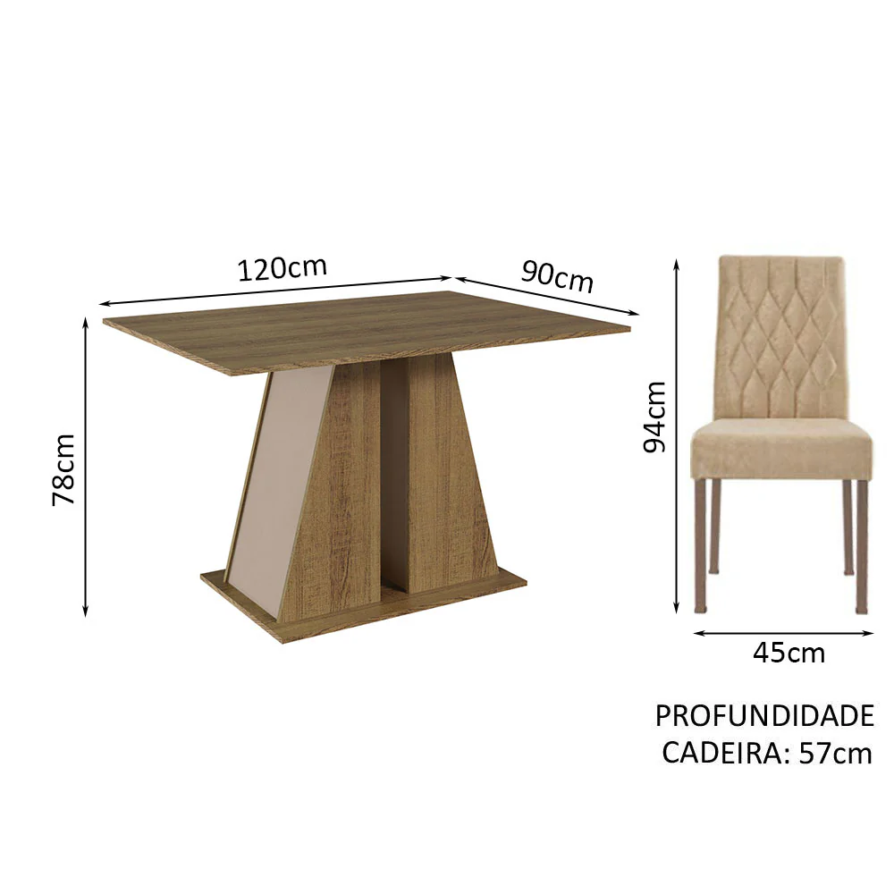 Conjunto Sala de Jantar Mesa Tampo de Madeira 4 Cadeiras Rustic/Crema/Imperial Gisele Madesa - Image 3