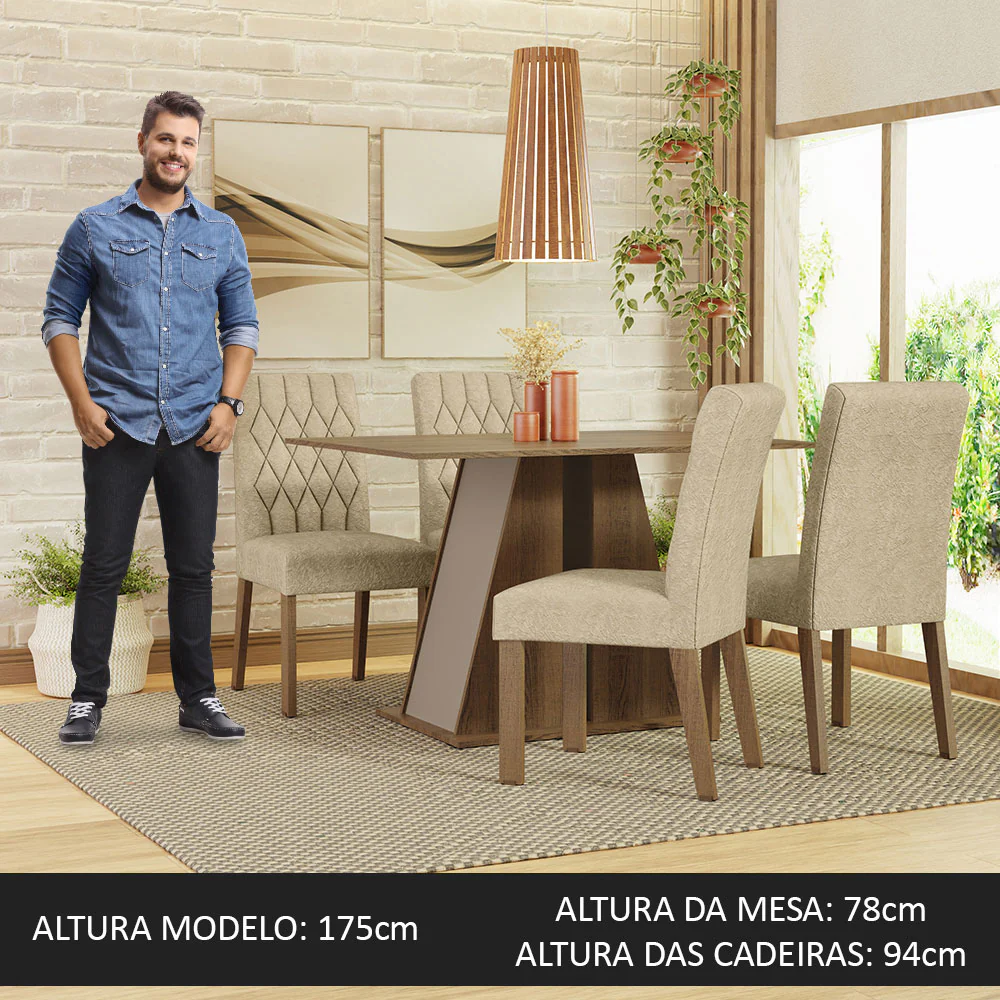 Conjunto Sala de Jantar Mesa Tampo de Madeira 4 Cadeiras Rustic/Crema/Imperial Gisele Madesa - Image 4