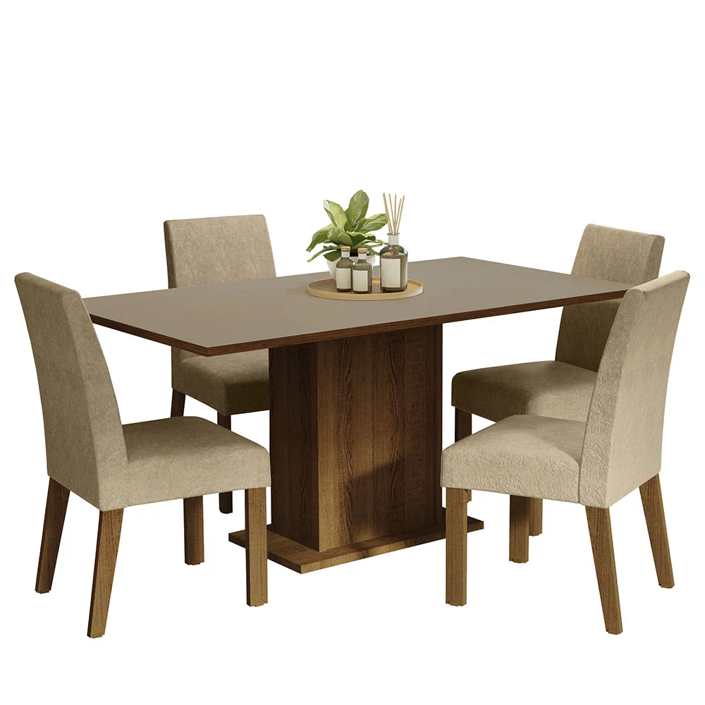Conjunto Sala de Jantar Mesa Tampo de Madeira 4 Cadeiras Rustic/Crema/Imperial Keila Madesa - Image 2