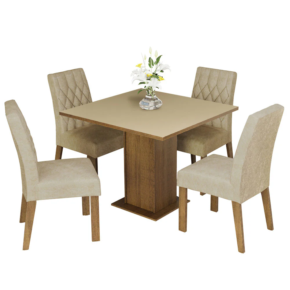 Conjunto Sala de Jantar Mesa Tampo de Madeira 4 Cadeiras Rustic/Crema/Imperial Livia Madesa - Image 2