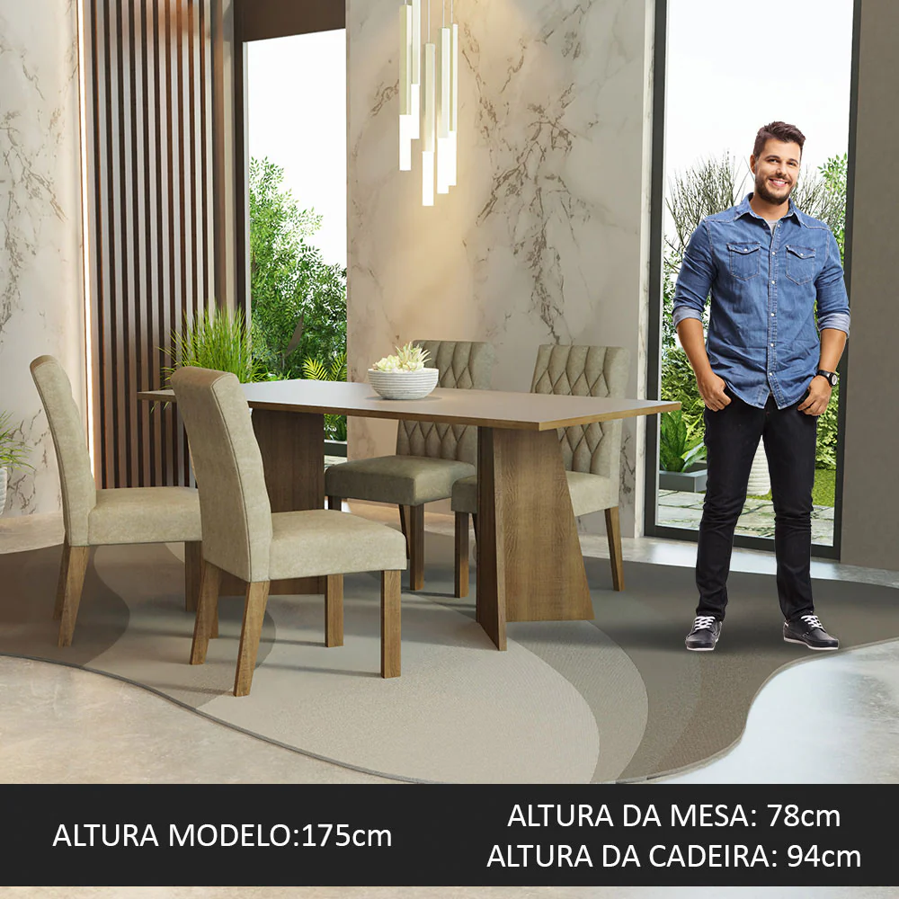 Conjunto Sala de Jantar Mesa Tampo de Madeira 4 Cadeiras Rustic/Crema/Imperial Ruby Madesa - Image 3