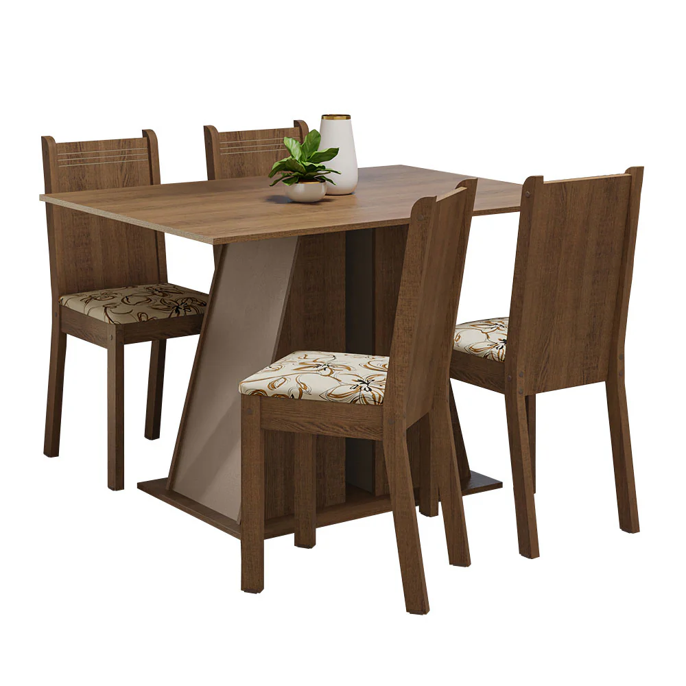 Conjunto Sala de Jantar Mesa Tampo de Madeira 4 Cadeiras Rustic/Crema/Lírio Bege Marilyn Madesa - Image 2