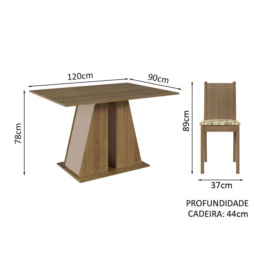 Conjunto Sala de Jantar Mesa Tampo de Madeira 4 Cadeiras Rustic/Crema/Lírio Bege Marilyn Madesa - Image 3