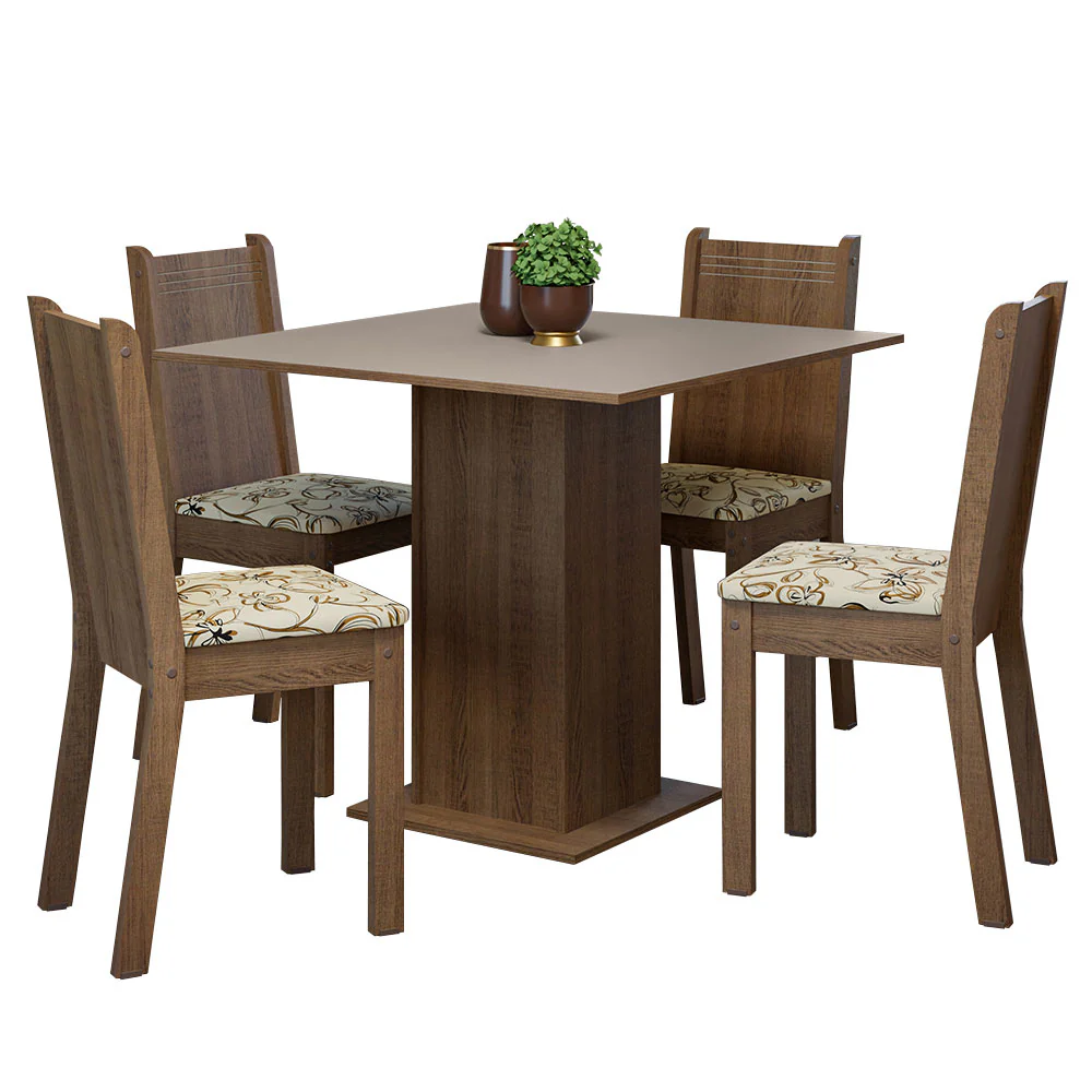 Conjunto Sala de Jantar Mesa Tampo de Madeira 4 Cadeiras Rustic/Crema/Lírio Bege Samara Madesa - Image 2