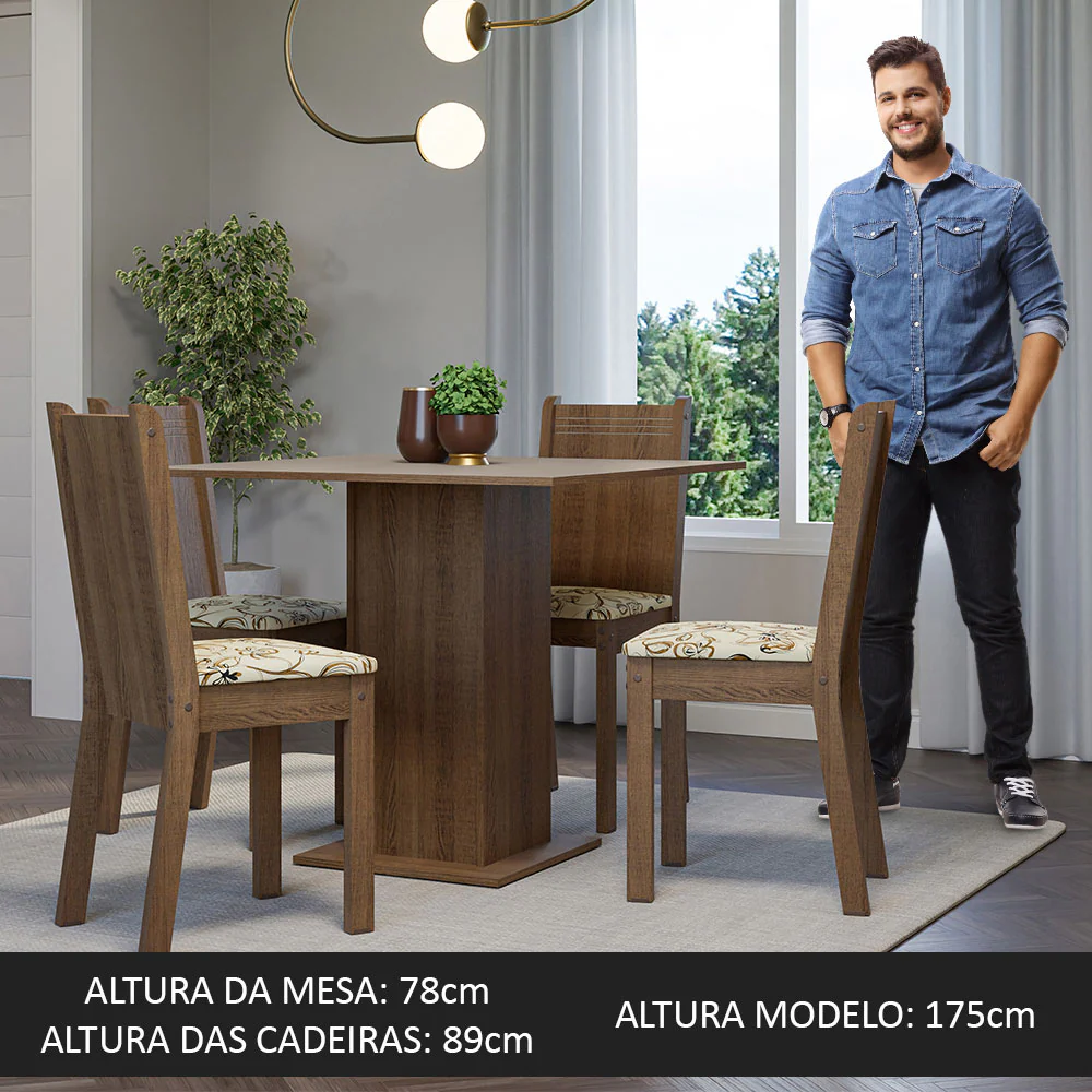 Conjunto Sala de Jantar Mesa Tampo de Madeira 4 Cadeiras Rustic/Crema/Lírio Bege Samara Madesa - Image 5