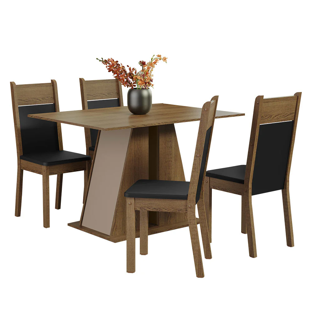 Conjunto Sala de Jantar Mesa Tampo de Madeira 4 Cadeiras Rustic/Crema/Preto Angel Madesa - Image 2