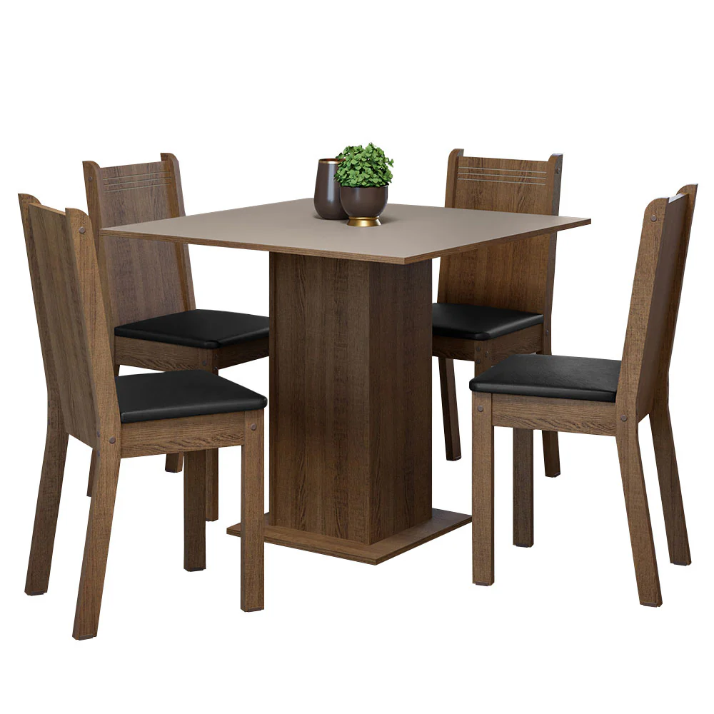 Conjunto Sala de Jantar Mesa Tampo de Madeira 4 Cadeiras Rustic/Crema/Preto Samara Madesa - Image 2