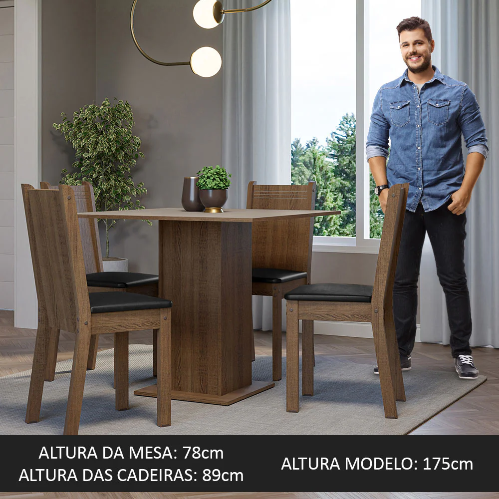 Conjunto Sala de Jantar Mesa Tampo de Madeira 4 Cadeiras Rustic/Crema/Preto Samara Madesa - Image 5