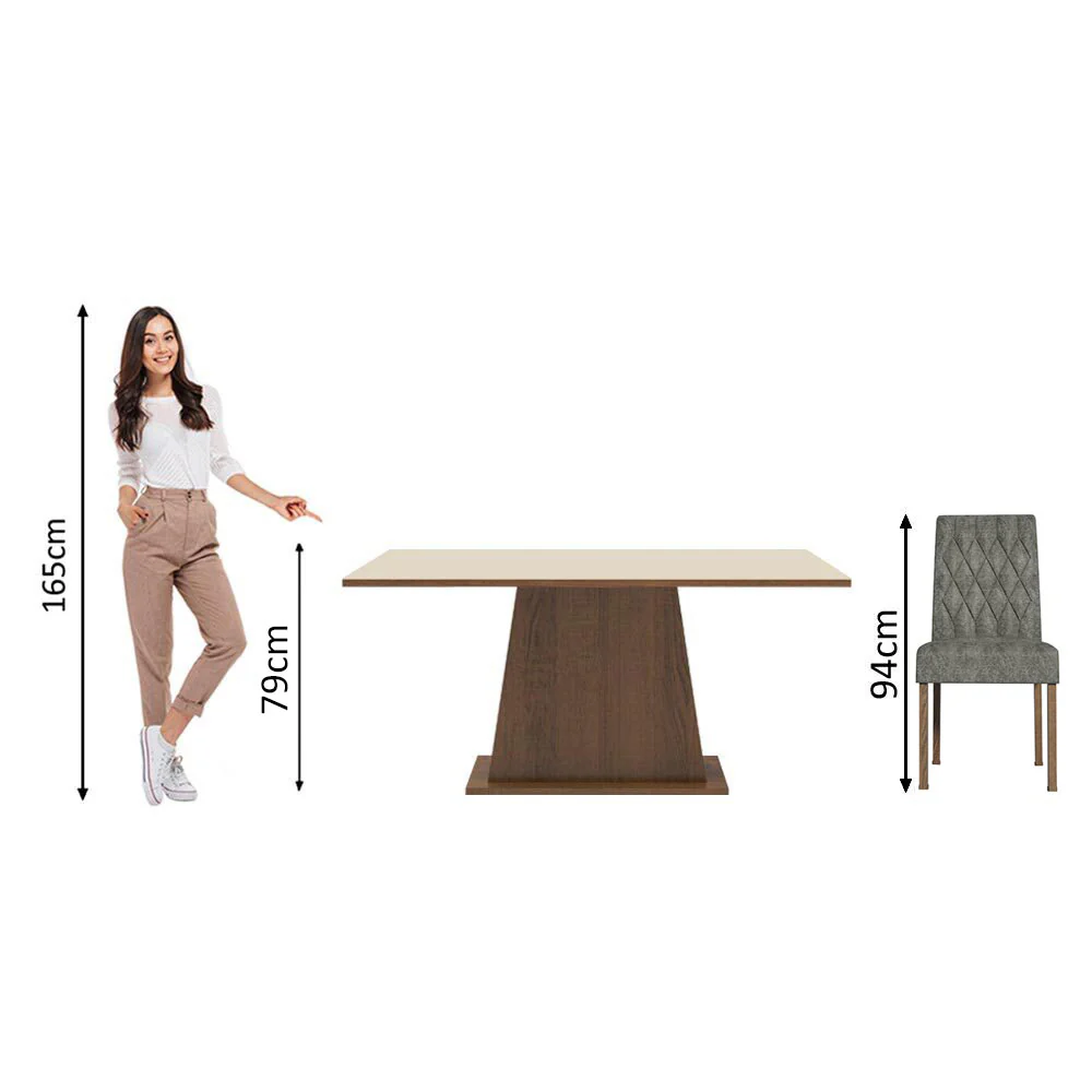Conjunto Sala de Jantar Mesa Tampo de Madeira 4 Cadeiras Rustic/Crema/Silver Ashley Madesa - Image 8