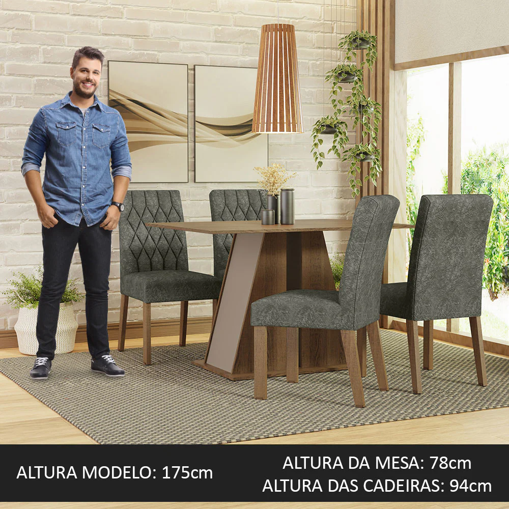 Conjunto Sala de Jantar Mesa Tampo de Madeira 4 Cadeiras Rustic/Crema/Silver Gisele Madesa - Image 4