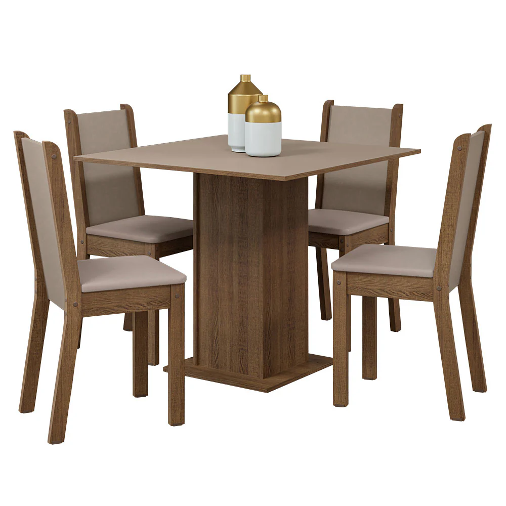 Conjunto Sala de Jantar Mesa Tampo de Madeira 4 Cadeiras Rustic/Crema/Sintético Bege Briana Madesa - Image 2