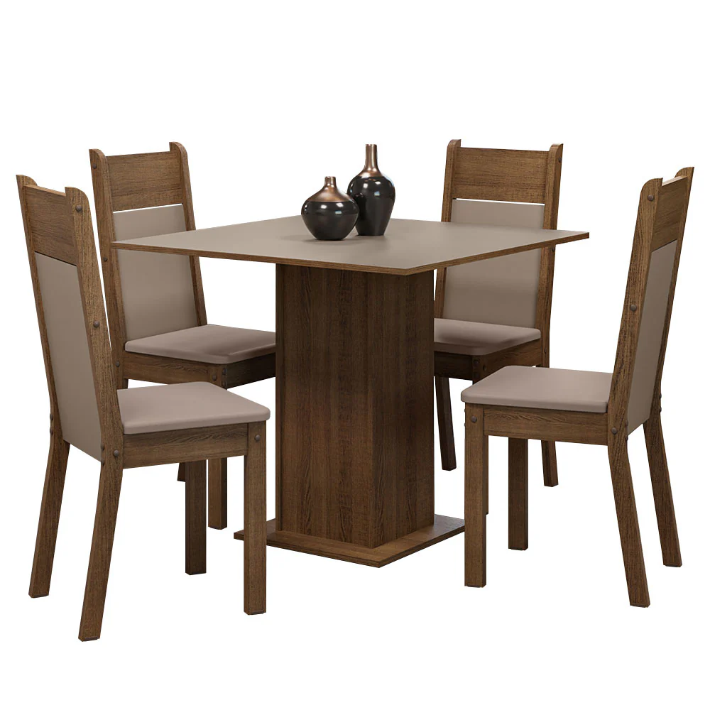 Conjunto Sala de Jantar Mesa Tampo de Madeira 4 Cadeiras Rustic/Crema/Sintético Bege Claire Madesa - Image 2