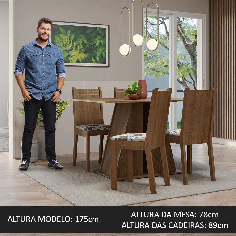 Conjunto Sala de Jantar Mesa Tampo de Madeira 4 Cadeiras Rustic/Hibiscos Marilyn Madesa - Image 4