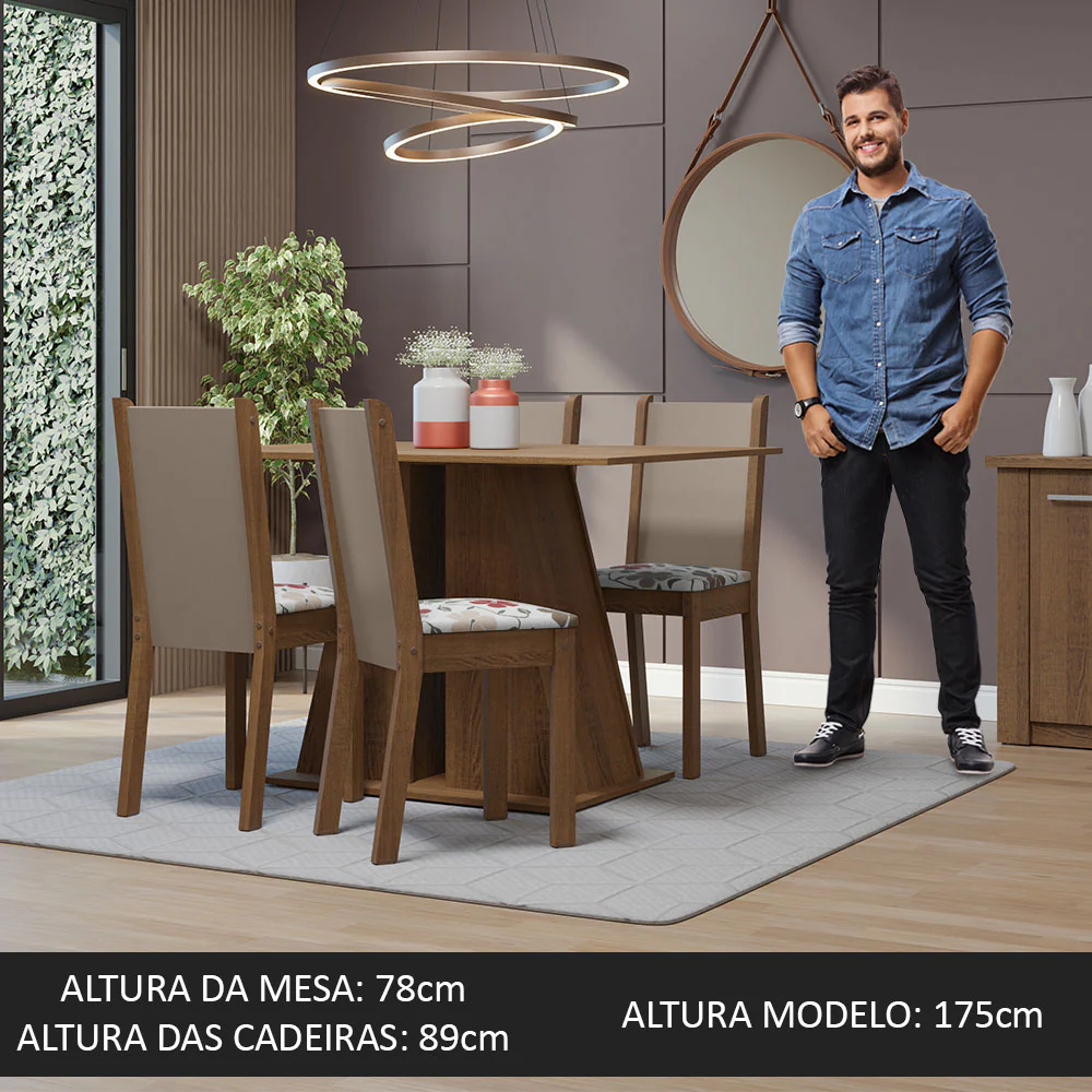 Conjunto Sala de Jantar Mesa Tampo de Madeira 4 Cadeiras Rustic/Hibiscos Sophie Madesa - Image 5