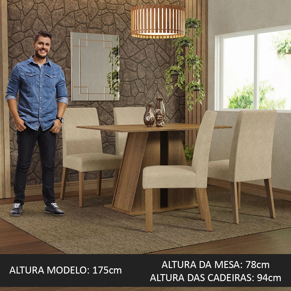 Conjunto Sala de Jantar Mesa Tampo de Madeira 4 Cadeiras Rustic/Imperial Agnes Madesa - Image 4
