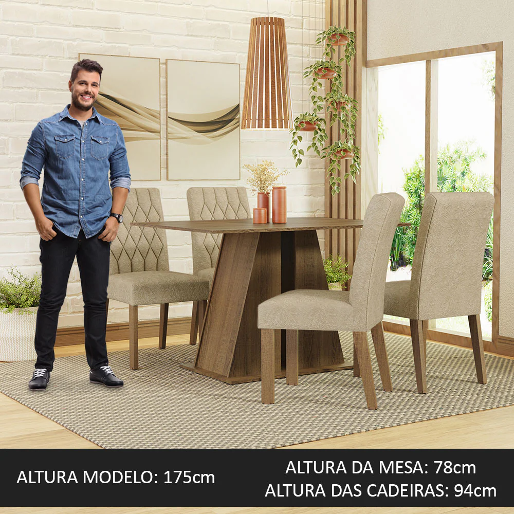 Conjunto Sala de Jantar Mesa Tampo de Madeira 4 Cadeiras Rustic/Imperial Gisele Madesa - Image 4