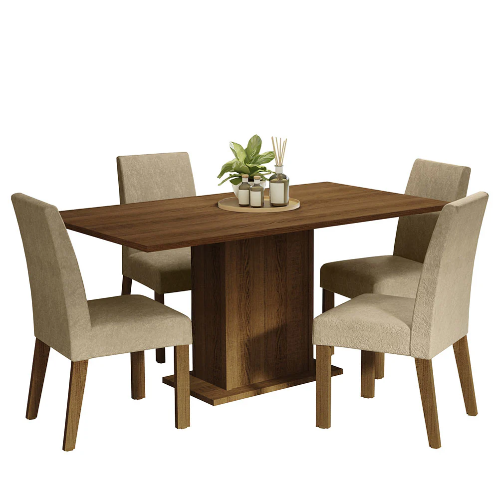 Conjunto Sala de Jantar Mesa Tampo de Madeira 4 Cadeiras Rustic/Imperial Keila Madesa - Image 2