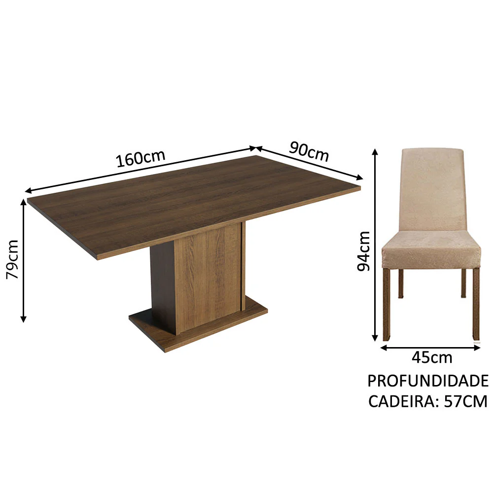 Conjunto Sala de Jantar Mesa Tampo de Madeira 4 Cadeiras Rustic/Imperial Keila Madesa - Image 3