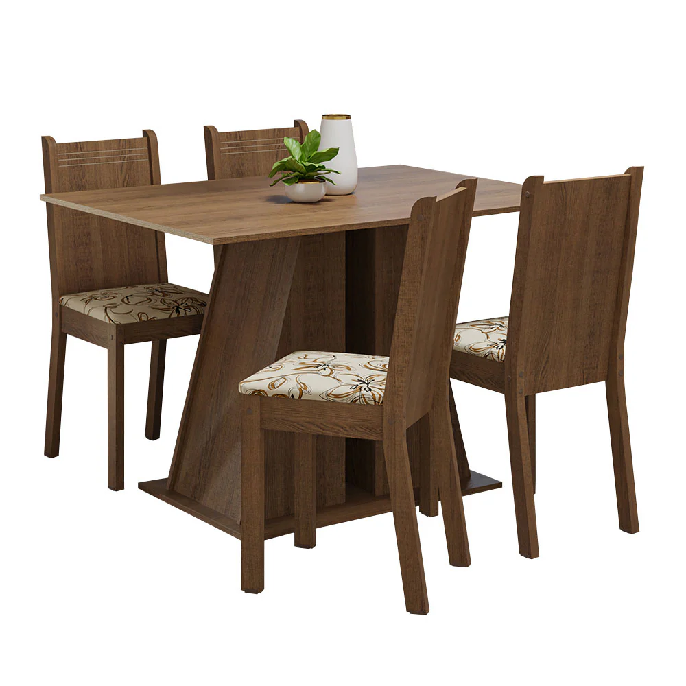 Conjunto Sala de Jantar Mesa Tampo de Madeira 4 Cadeiras Rustic/Lírio Bege Marilyn Madesa - Image 2