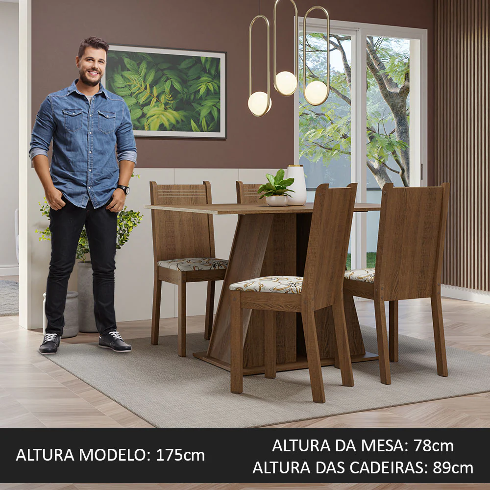 Conjunto Sala de Jantar Mesa Tampo de Madeira 4 Cadeiras Rustic/Lírio Bege Marilyn Madesa - Image 4