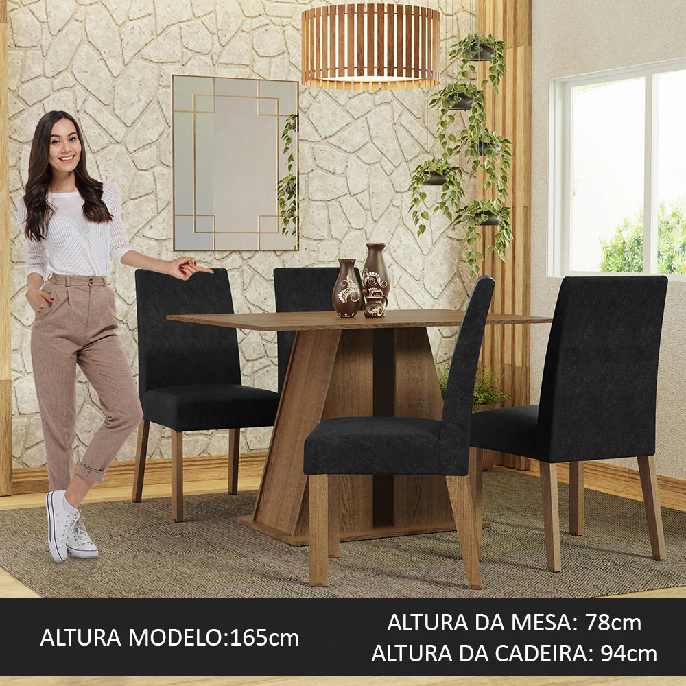 Conjunto Sala de Jantar Mesa Tampo de Madeira 4 Cadeiras Rustic/Oxford Agnes Madesa - Image 4